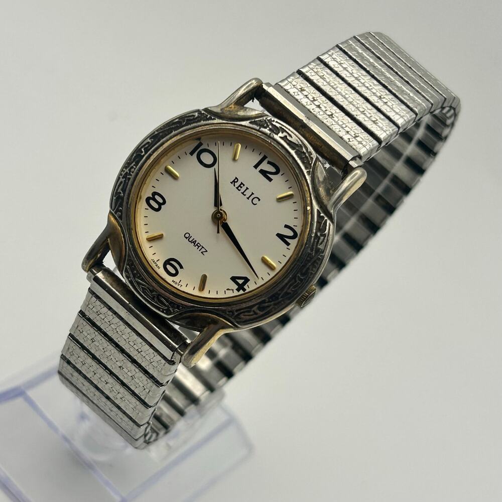 Vintage Relic Silver White Dial Expansion Strap Ladies Quartz Watch Working